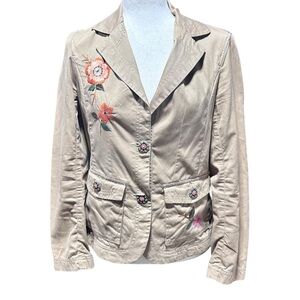 Vintage Y2K Cotton Embroidered Floral Blazer Jacket Medium Beaded Button Boho